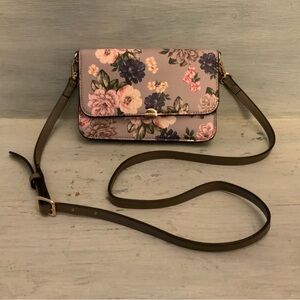 Nine West Taupe Floral Print Crossbody Bag Purse Good Condition